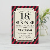 Überraschung 18. Geburtstagsparty - Schwarze Rote  Einladung (Stehend Vorderseite)