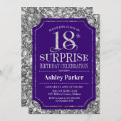 Überraschung 18. Geburtstagsparty - Silver Lila Einladung (Vorne/Hinten)