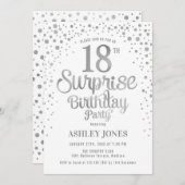 Überraschung 18. Geburtstagsparty - Silver & White Einladung (Vorne/Hinten)
