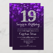 Überraschung 19. Geburtstag - Lila Silber Einladung (Vorne/Hinten)
