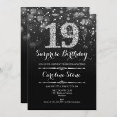 Überraschung 19. Geburtstag - Schwarzes Silber Einladung (Vorne/Hinten)