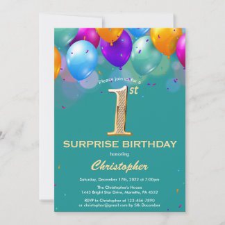Überraschung 1. Geburtstag Aquamarine und Goldene Einladung