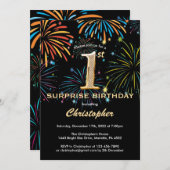 Überraschung 1. Geburtstag Black Gold Regenbogen F Einladung (Vorne/Hinten)