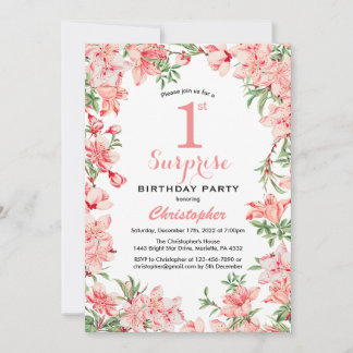 Überraschung 1. Geburtstag Pink Boho Botanische Fl Einladung