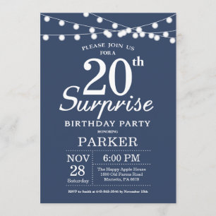 Überraschung 20. Geburtstag Einladung Blau