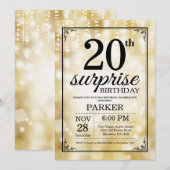 Überraschung 20. Geburtstag Einladung Gold Glitzer (Vorne/Hinten)