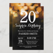 Überraschung 20. Geburtstag Einladung Gold Glitzer (Vorne/Hinten)