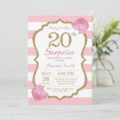 Überraschung 20. Geburtstag Einladung Pink und Gol (Stehend Vorderseite)