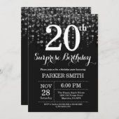 Überraschung 20. Geburtstag Einladung Silberner Gl (Vorne/Hinten)