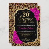 Überraschung 20. Geburtstag - Leopard Black Gold P Einladung (Vorne/Hinten)