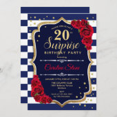 Überraschung 20. Geburtstag - Navy White Red Einladung (Vorne/Hinten)