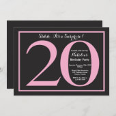 Überraschung 20. Geburtstag Rosa und Schwarze Tafe Einladung (Vorne/Hinten)
