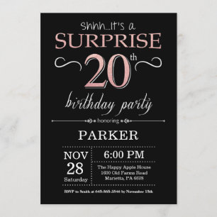 Überraschung 20. Geburtstag Schwarz und Rose Pink Einladung