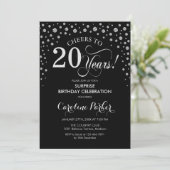 Überraschung 20. Geburtstagsparty - Black Silver Einladung (Stehend Vorderseite)