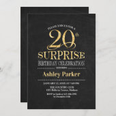 Überraschung 20. Geburtstagsparty - Gold Black Einladung (Vorne/Hinten)