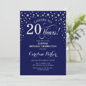 Überraschung 20. Geburtstagsparty - Navy Silver Einladung (Stehend Vorderseite)