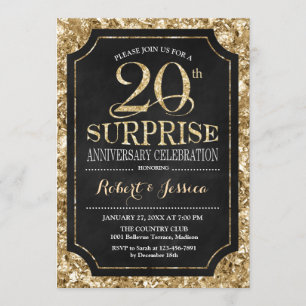 Überraschung 20. Hochzeitstag - Schwarz Gold Einladung