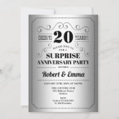 Überraschung 20-jähriges Party - Silver Black Einladung (Vorderseite)