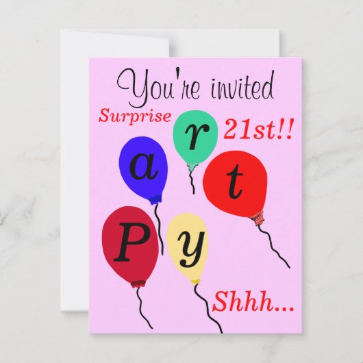 Überraschung 21. Geburtstag Balloons Rosa Einladung (Vorderseite)