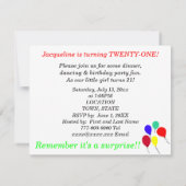 Überraschung 21. Geburtstag Balloons Rosa Einladung (Rückseite)