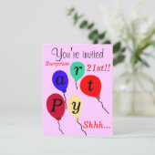 Überraschung 21. Geburtstag Balloons Rosa Einladung (Stehend Vorderseite)