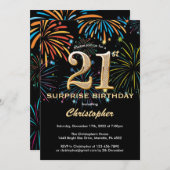 Überraschung 21. Geburtstag Black Gold Regenbogen Einladung (Vorne/Hinten)