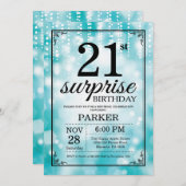 Überraschung 21. Geburtstag Einladung Aquamarinen (Vorne/Hinten)