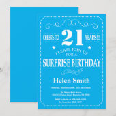 Überraschung 21. Geburtstag Einladung Blau und Wei (Vorne/Hinten)
