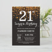 Überraschung 21. Geburtstag Einladung Gold Glitzer (Stehend Vorderseite)