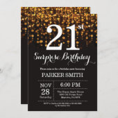 Überraschung 21. Geburtstag Einladung Gold Glitzer (Vorne/Hinten)