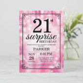Überraschung 21. Geburtstag Einladung Pink Glitzer (Stehend Vorderseite)