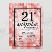 Überraschung 21. Geburtstag Einladung Roter Glitze (Vorne/Hinten)