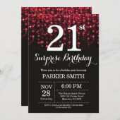 Überraschung 21. Geburtstag Einladung Roter Glitze (Vorne/Hinten)
