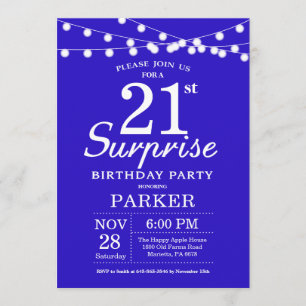 Überraschung 21. Geburtstag Einladung Royal Blue
