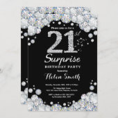 Überraschung 21. Geburtstag Einladung Silver Diamo (Vorne/Hinten)
