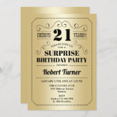Überraschung 21. Geburtstag - Gold Black Einladung (Vorne/Hinten)