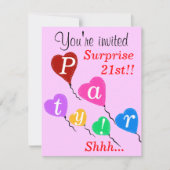 Überraschung 21. Geburtstag Herzblasen Einladungen (Vorderseite)