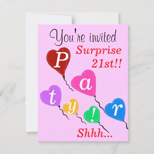 Überraschung 21. Geburtstag Herzblasen Einladungen (Vorderseite)