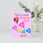 Überraschung 21. Geburtstag Herzblasen Einladungen (Stehend Vorderseite)