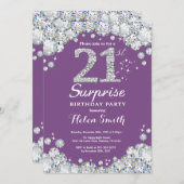 Überraschung 21. Geburtstag Lila und Silver Diamon Einladung (Vorne/Hinten)