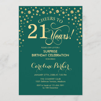 Überraschung 21. Geburtstag Party - Emerald Green  Einladung
