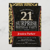 Überraschung 21. Geburtstag Party - Gold Black Einladung (Vorne/Hinten)