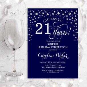 Überraschung 21. Geburtstag Party - Navy Silver Einladung