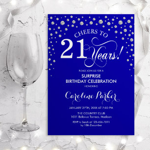 Überraschung 21. Geburtstag Party - Royal Blue Sil Einladung