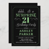 Überraschung 21. Geburtstag Party - Schwarz Grün Einladung (Vorne/Hinten)