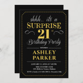 Überraschung 21. Geburtstag Party - Schwarzes Gold Einladung (Vorne/Hinten)