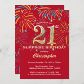 Überraschung 21. Geburtstag Red & Gold Rainbow Feu Einladung (Vorne/Hinten)