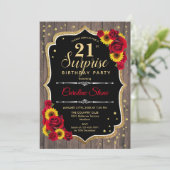 Überraschung 21. Geburtstag - Rustikale Holzblumen Einladung (Stehend Vorderseite)