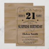 Überraschung 21. Geburtstag Rustikales Holz Einladung (Vorne/Hinten)