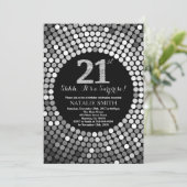 Überraschung 21. Geburtstag Schwarz und Silber Gli Einladung (Stehend Vorderseite)